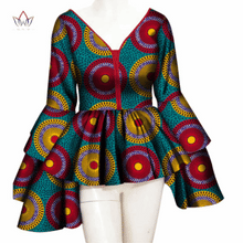 Load image into Gallery viewer, African Print Cotton Long Sleeve V-neck Top - Various Colours Available in UK Sizes 8 - 22