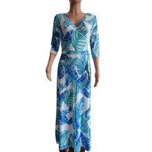 Load image into Gallery viewer, Blue and Teal V-neck Full Length Maxi Dress with Belt - Available in Sizes S -3XL
