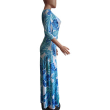 Load image into Gallery viewer, Blue and Teal V-neck Full Length Maxi Dress with Belt - Available in Sizes S -3XL
