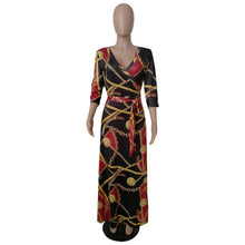 Load image into Gallery viewer, Burgundy V-neck Full Length Maxi Dress with Belt - Available in Sizes S -3XL

