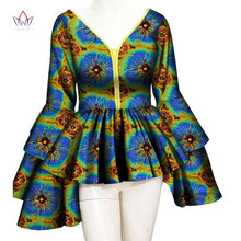 Load image into Gallery viewer, African Print Cotton Long Sleeve V-neck Top - Various Colours Available in UK Sizes 8 - 22