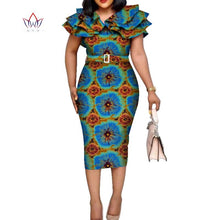 Load image into Gallery viewer, African Print Ruffled Collar Midi Dress - Various Colours Available - Sizes UK 8 - 24
