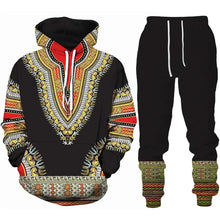 Load image into Gallery viewer, Black with Yellow, Red and White - Unisex Dashiki Print Tracksuit - Available in Adult Sizes S - 5XL