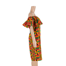 Load image into Gallery viewer, Cotton Off-shoulder African Print Bodycon Dress - Various Colours Available in UK Sizes 8 - 22