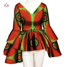 Load image into Gallery viewer, African Print Cotton Long Sleeve V-neck Top - Various Colours Available in UK Sizes 8 - 22