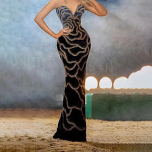 Load image into Gallery viewer, V-Neck Strapless Evening Dress with Gold Sequin Detail - Available in 3 Colours in UK Sizes 8 - 16