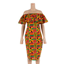 Load image into Gallery viewer, Cotton Off-shoulder African Print Bodycon Dress - Various Colours Available in UK Sizes 8 - 22