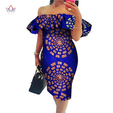 Load image into Gallery viewer, Cotton Off-shoulder African Print Bodycon Dress - Various Colours Available in UK Sizes 8 - 22
