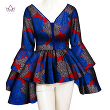 Load image into Gallery viewer, African Print Cotton Long Sleeve V-neck Top - Various Colours Available in UK Sizes 8 - 22