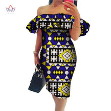 Load image into Gallery viewer, Cotton Off-shoulder African Print Bodycon Dress - Various Colours Available in UK Sizes 8 - 22