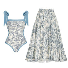 Load image into Gallery viewer, Two Piece Swimming Costume and Sarong Set - Orange Floral