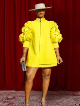 Load image into Gallery viewer, High Neck Mini Dress with Puff Sleeves - Available in Yellow, Pink or Purple in UK Sizes 10-24