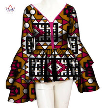 Load image into Gallery viewer, African Print Cotton Long Sleeve V-neck Top - Various Colours Available in UK Sizes 8 - 22