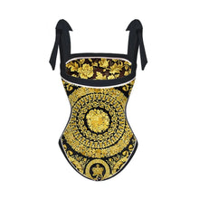 Load image into Gallery viewer, Two Piece Swimming Costume and Sarong Set - Gold and Black