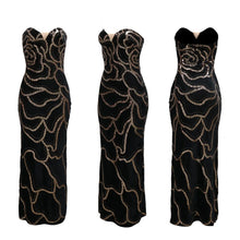 Load image into Gallery viewer, V-Neck Strapless Evening Dress with Gold Sequin Detail - Available in 3 Colours in UK Sizes 8 - 16