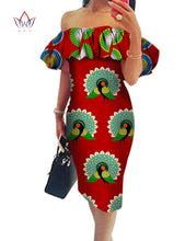 Load image into Gallery viewer, Cotton Off-shoulder African Print Bodycon Dress - Various Colours Available in UK Sizes 8 - 22