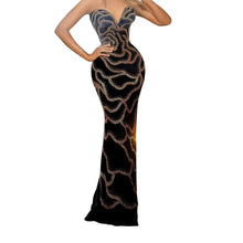 Load image into Gallery viewer, V-Neck Strapless Evening Dress with Gold Sequin Detail - Available in 3 Colours in UK Sizes 8 - 16