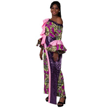 Load image into Gallery viewer, African Print Off-shoulder Evening Dress - Various Colours Available in UK Sizes 8 - 22