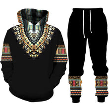 Load image into Gallery viewer, Black and Pale Orange - Unisex Dashiki Print Tracksuit - Available in Adult Sizes S - 5XL