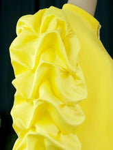 Load image into Gallery viewer, High Neck Mini Dress with Puff Sleeves - Available in Yellow, Pink or Purple in UK Sizes 10-24