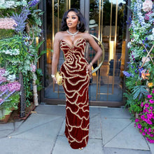 Load image into Gallery viewer, V-Neck Strapless Evening Dress with Gold Sequin Detail - Available in 3 Colours in UK Sizes 8 - 16