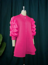 Load image into Gallery viewer, High Neck Mini Dress with Puff Sleeves - Available in Yellow, Pink or Purple in UK Sizes 10-24