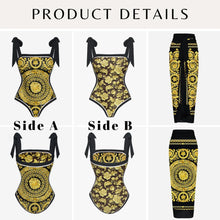Load image into Gallery viewer, Two Piece Swimming Costume and Sarong Set - Orange Floral