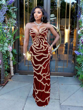 Load image into Gallery viewer, V-Neck Strapless Evening Dress with Gold Sequin Detail - Available in 3 Colours in UK Sizes 8 - 16