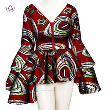 Load image into Gallery viewer, African Print Cotton Long Sleeve V-neck Top - Various Colours Available in UK Sizes 8 - 22