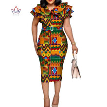 Load image into Gallery viewer, African Print Ruffled Collar Midi Dress - Various Colours Available - Sizes UK 8 - 24
