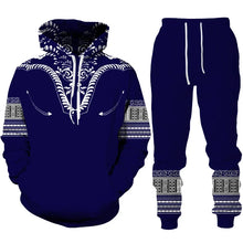 Load image into Gallery viewer, Navy Blue and White - Unisex Dashiki Print Tracksuit - Available in Adult Sizes S - 5XL