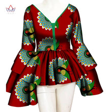 Load image into Gallery viewer, African Print Cotton Long Sleeve V-neck Top - Various Colours Available in UK Sizes 8 - 22