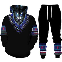 Load image into Gallery viewer, Black with Blue Detail - Unisex Dashiki Print Tracksuit - Available in Adult Sizes S - 5XL