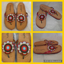 Load image into Gallery viewer, Heavy Duty Cork Sandals With Beaded Flower Design - UK Size 9

