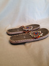Load image into Gallery viewer, Heavy Duty Leather Sandals With Beaded Flower Design - UK Size 8

