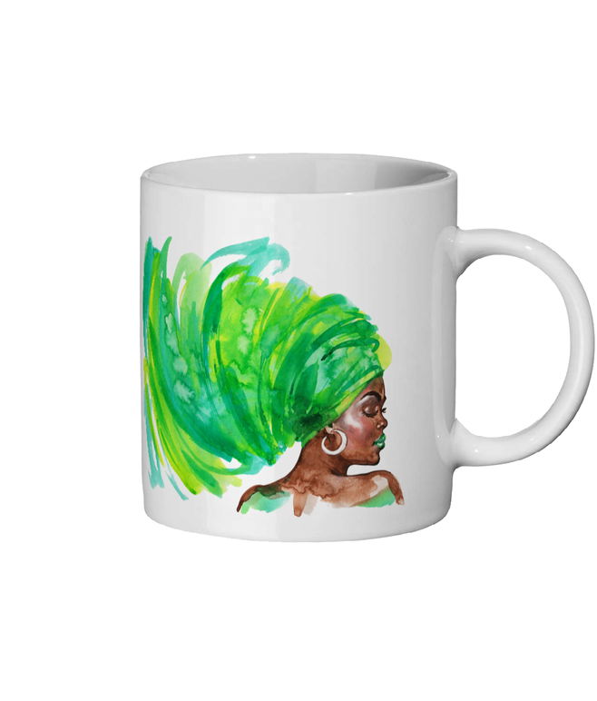 Black Woman in Green Headwrap Ceramic Mug - FAST UK DELIVERY
