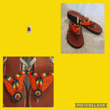 Load image into Gallery viewer, Heavy Duty Leather Sandals With Beaded Butterfly Design - UK Size 8
