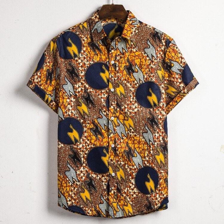 Men's Short Sleeve Dashiki Print Shirt - Design F