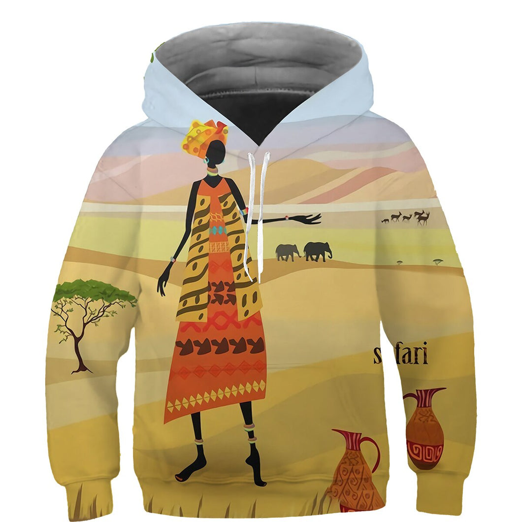 Kids African Print Hoodie - Design D - For Ages 3 - 14