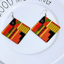 Load image into Gallery viewer, Square Dashiki Print Wooden Drop Earrings - Get 3 pairs for the price of 2
