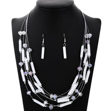 Load image into Gallery viewer, Beaded Layered Necklace and Matching Drop Earrings - White
