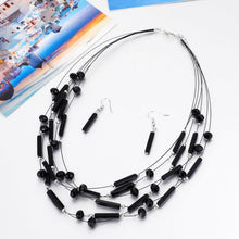 Load image into Gallery viewer, Beaded Layered Necklace and Matching Drop Earrings - Black
