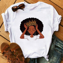 Load image into Gallery viewer, Melanin Poppin White Logo T-shirt - My Hair is My Crown Design
