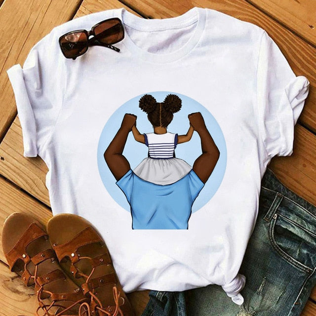 Melanin Poppin White Logo T-shirt - Father and Child Design