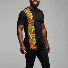 Load image into Gallery viewer, Men&#39;s Cotton T-shirt with Dashiki Print Detail - Available in Black or Navy Blue
