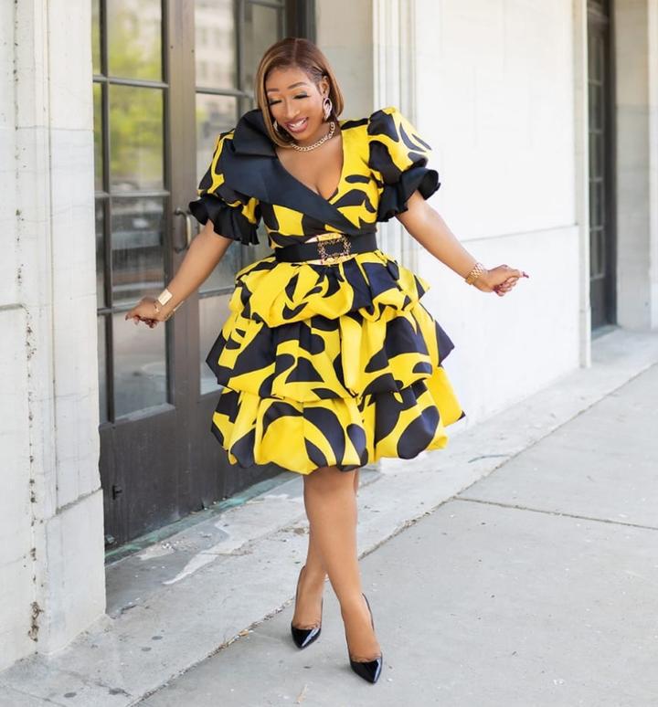 Black and Yellow Knee Length Cocktail Dress