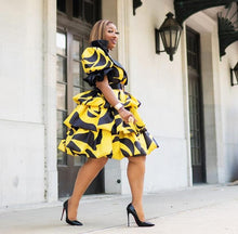Load image into Gallery viewer, Black and Yellow Knee Length Cocktail Dress
