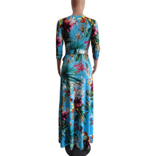 Load image into Gallery viewer, Blue Floral V-neck Full Length Maxi Dress with Belt - Available in Sizes S -3XL
