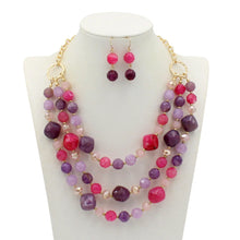 Load image into Gallery viewer, Multi-layered Beaded Necklace and Earrings Set - Available in Jade, Red, Black, Purple, Blue
