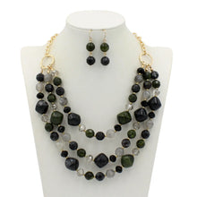 Load image into Gallery viewer, Multi-layered Beaded Necklace and Earrings Set - Available in Jade, Red, Black, Purple, Blue
